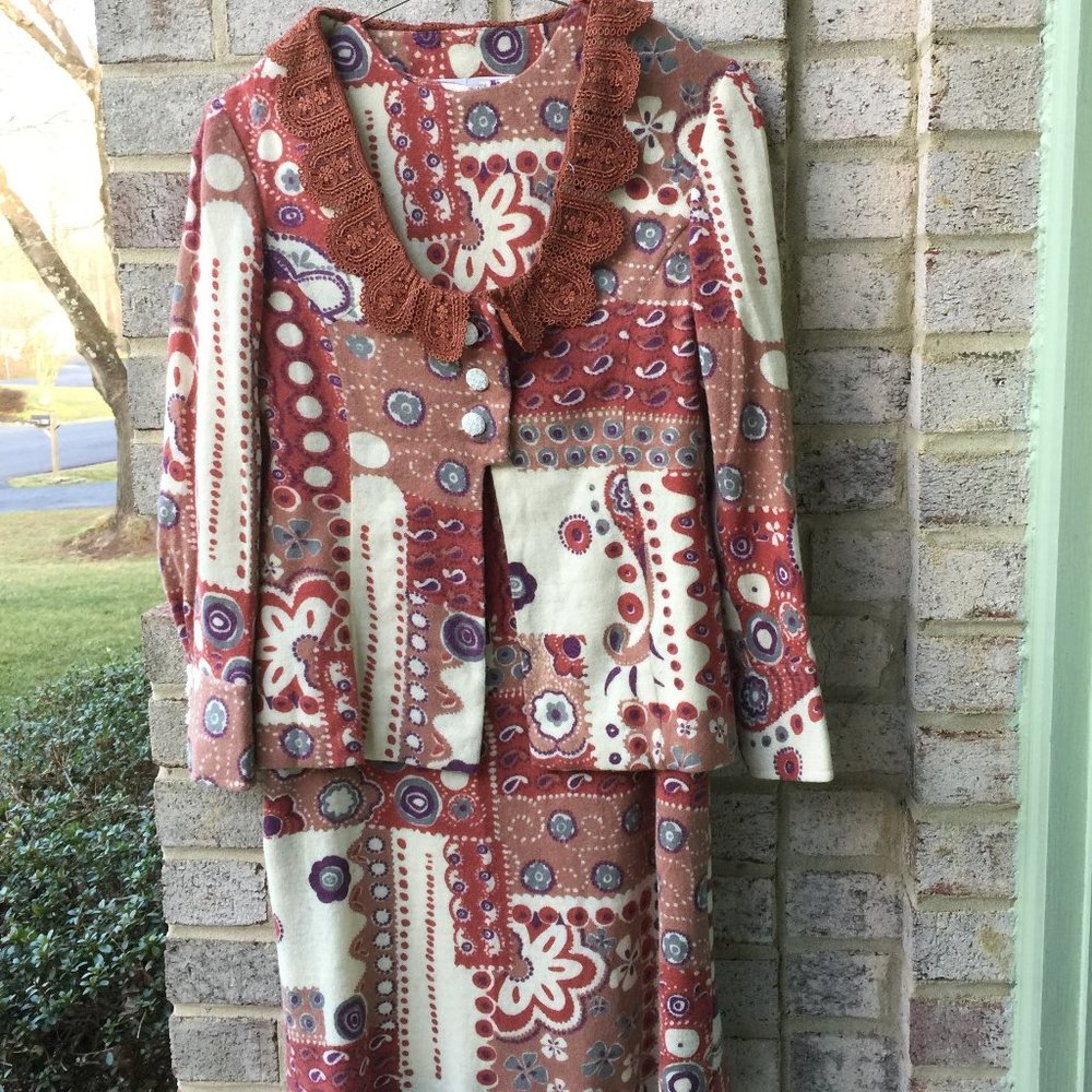 Pretty Lace Collar Floral Jacket-Dress 2pc Suit
